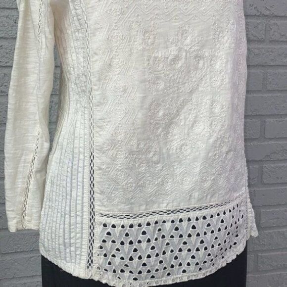 Lucky Brand Long Sleeve Pleated Embroidered Top Size S - Picture 9 of 14
